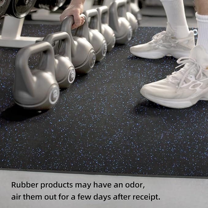 0.56in Thick 48 Sq Ft Exercise Equipment Mats, 12 Tiles Rubber Top EVA Foam Workout Mats, Interlocking Gym Flooring for Home Gym, 24 x 24in, Black & Blue