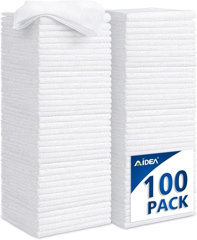AIDEA White Microfiber Cleaning Cloth 100PK, Reusable Cleaning Rags 12"x12" | by AIDEAHOME