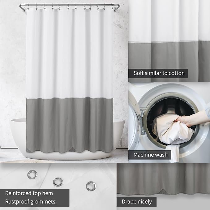 ALYVIA SPRING Waterproof Fabric Shower Curtain or Liner White/Grey - Image 3