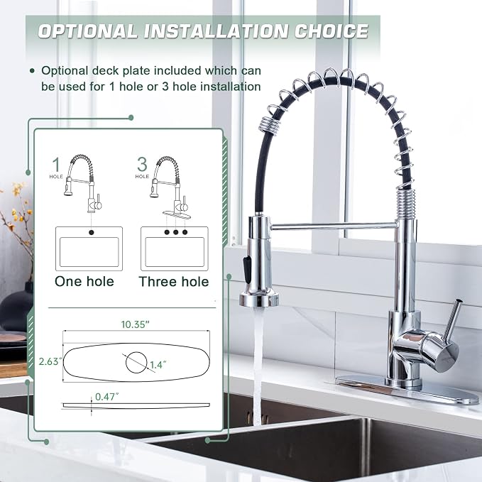 WEWE Pull-Down Kitchen Faucet, 2-Mode Sprayer, Polished Chrome, High Arc | - Image 6