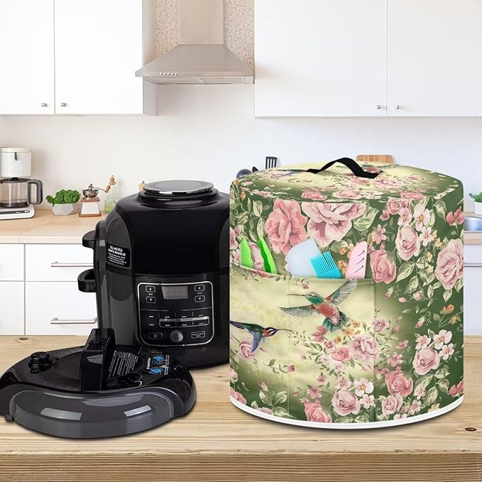 Flashideas Hummingbird Flower Pressure Cooker Cover for Women Insulated Rice Cooker Cover with Easy to Clean Lining Waterproof Dust Cover with Pockets for Instant Pot 6 Quart Appliance Cover