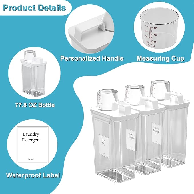 77.8OZ Laundry Detergent Dispenser Container, 3 Pack Liquid Laundry Dispenser - Image 5