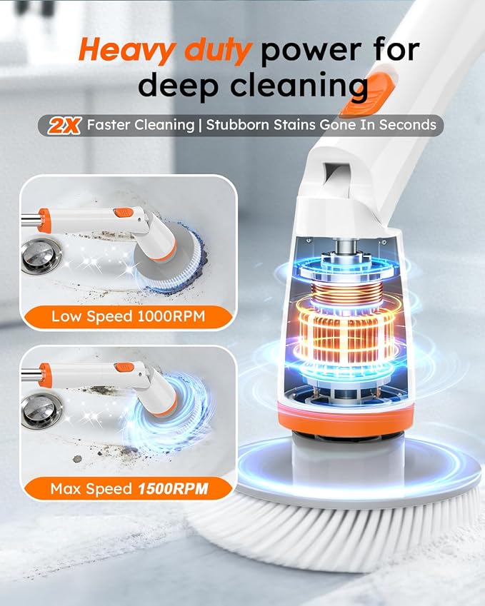 Electric Spin Scrubber, 1500RPM Powerful Cleaning Brush - Image 2