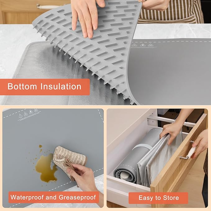 FYY Extra Large Warming Mat for Food with Heat Resistant Pad, Prevent Countertop Cracks, Keep Meal Warm, Rapid and Full Surface Heating, 6 Temp Settings, 6H Timer, Rollable Portable Food Warmer, Grey