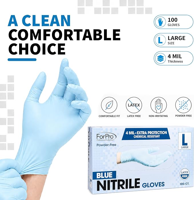 ForPro Disposable Nitrile Gloves, Chemical Resistant, Powder-Free, Latex-Free - Image 7