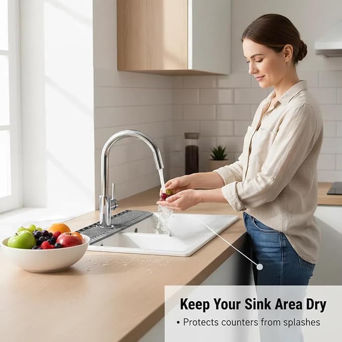 30 Inch Silicone Kitchen Sink Faucet Mat, Adjustable Waterproof Splash Guard - Image 3