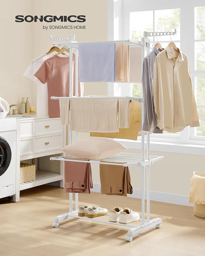 SONGMICS Clothes Drying Rack 4-Tier, Foldable Laundry Rack, Steel | Indoor - Image 2