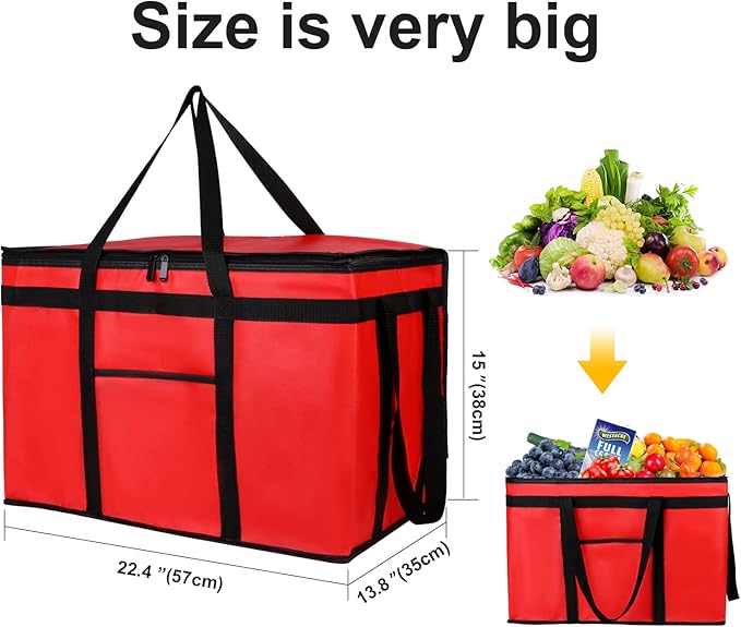 Extra large XXXL Insulated Food Delivery Bag Cooler Bags Keep Food Warm Catering Therma Catering Bag for doordash 22x14x13 Cooler Bags Therma Shopper hot XXXL warming RED Pizza 22w x 14 l x 13d