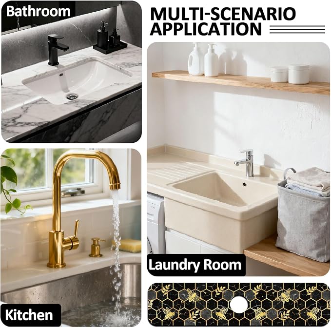2 Pcs Marble Honeycomb Kitchen Sink Splash Guard Faucet Mat | Gold-edged Faucet - Image 7