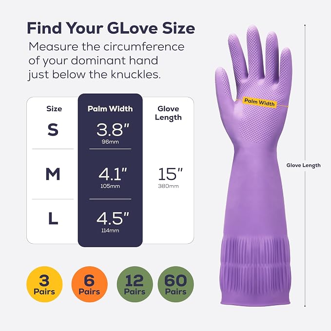 FMP Brands 3/6/12/60 Pairs 15 Inch Extra Long Rubber Dishwashing Gloves - Image 6