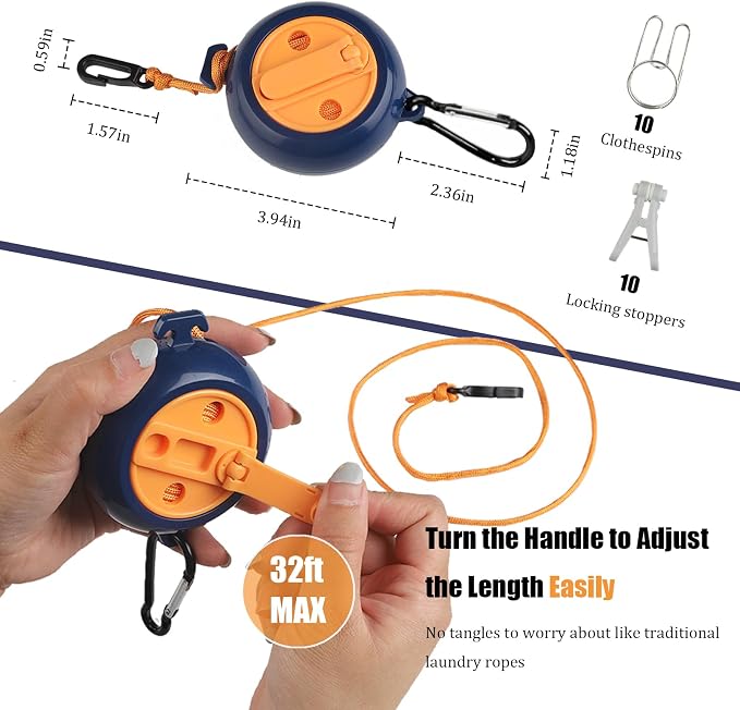 32Ft Portable Travel Clothesline Caudblor Adjustable Camping Clothes Laundry - Image 2