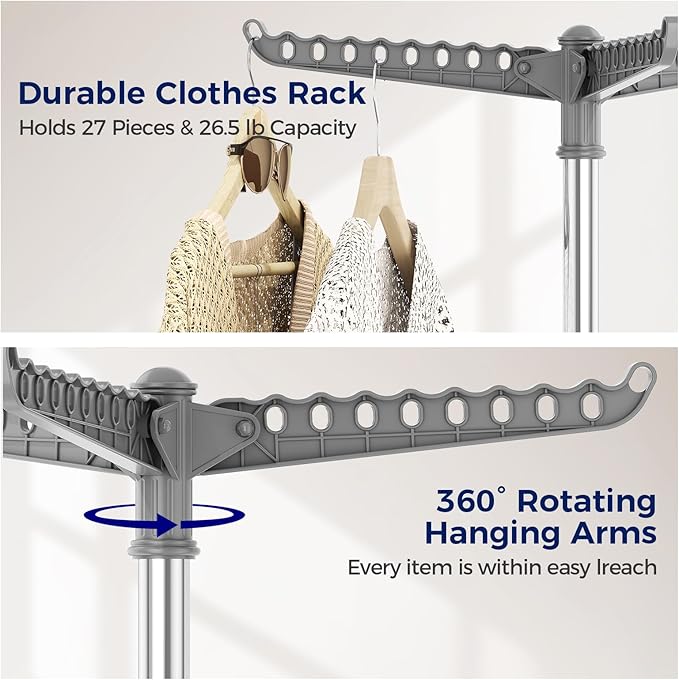KINGBOARD Clothes Drying Rack, 3 Rotatable Arms | 360° Rotatable Arms, 27 - Image 3