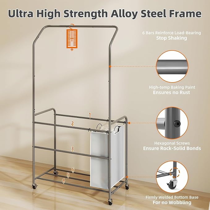 ROMOON Laundry Hamper Sorter Cart, 4 Section Organizer - Image 3