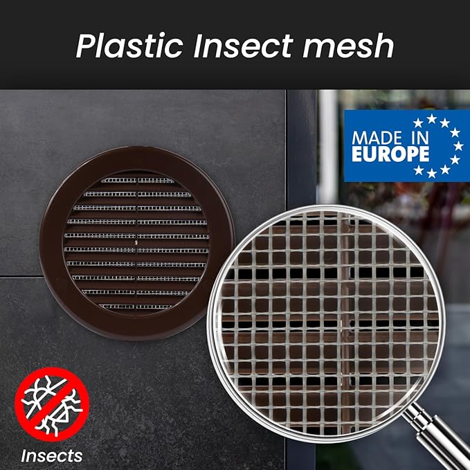 Repa Market 4 Inch (Opening) Brown Round Air Vent Cover - Pack of 10 Plastic Fresh Air Intake Vent - AC Cover with Nylon Mesh Screen - Wall, Ceiling HVAC Return Air Register - Modern Soffit Vents