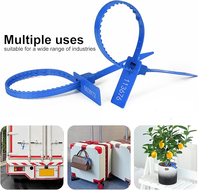 Heavy Duty Plastic Security Seal - Self Locking, Tamper Evident, Truck Trailer Seals (337 mm, Blue, 100 PCS)
