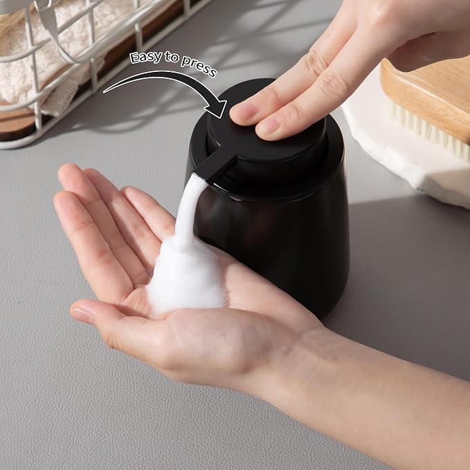 Enra Black Foaming Soap Dispenser, Ceramic Foam Soap Dispenser Bathroom | 12oz - Image 4