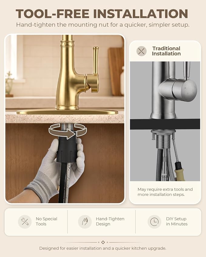 WEWE Brushed Gold Kitchen Faucet - Image 6