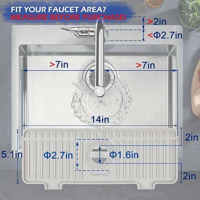 Amerner Kitchen Sink Splash Guard, Silicone Faucet Guard & Draining Mat - Image 2