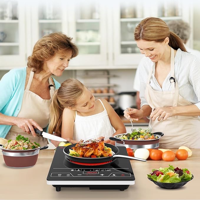 VBGK Single Burner Electric Cooktop,1800W Electric Stove Top Portable Cooktop LED Touch Control,8 Power Levels, Kids Lock