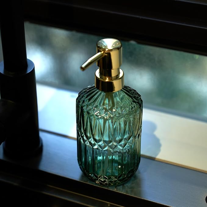 Glass Soap Dispenser Green Bottle Plastic Pump - Image 9