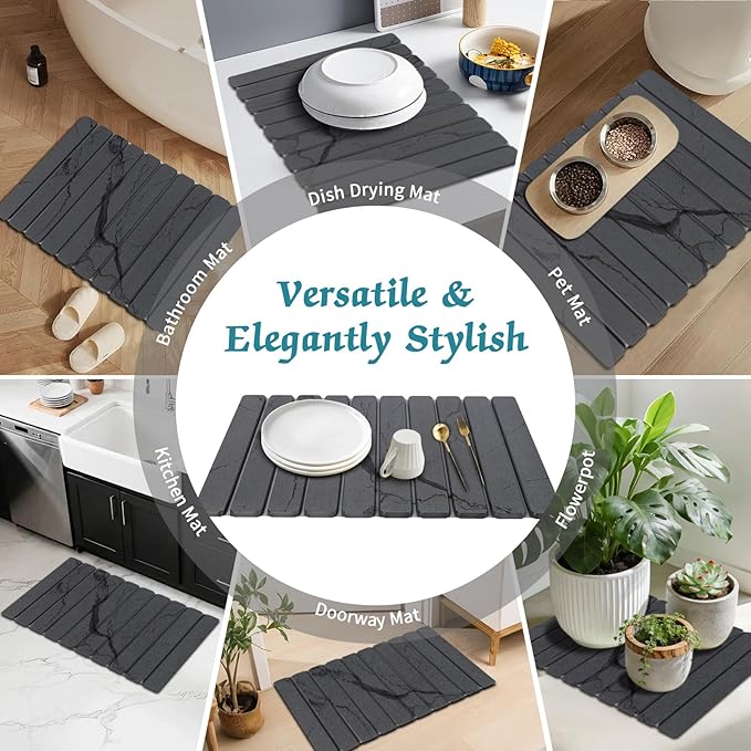 Stone Dish Drying Mat for Kitchen Counter, 24 x 16 Inch | Absorbent - Image 7