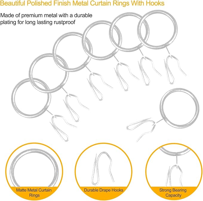 60 Pcs Metal Drapery Curtain Rings & Hooks, 30 mm Internal Diameter - Image 3