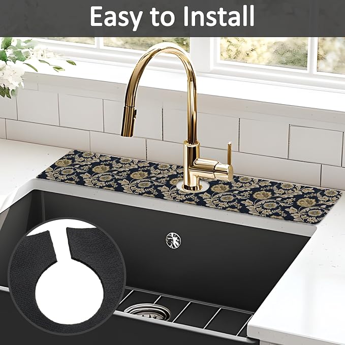24" X 5.5" Kitchen Sink Splash Guard Faucet Mat Floral Flower Super Absorbent - Image 5