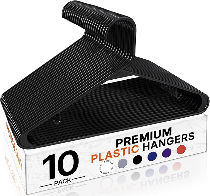 HOUSE DAY Black Plastic Hangers 10 Pack, Slim Space-Saving Clothes Hangers | by HOUSEDAY
