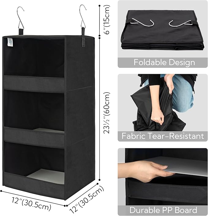 GRANNY SAYS 3-Shelf Hanging Closet Organizer, Foldable Storage, No-Sag Support - Image 3