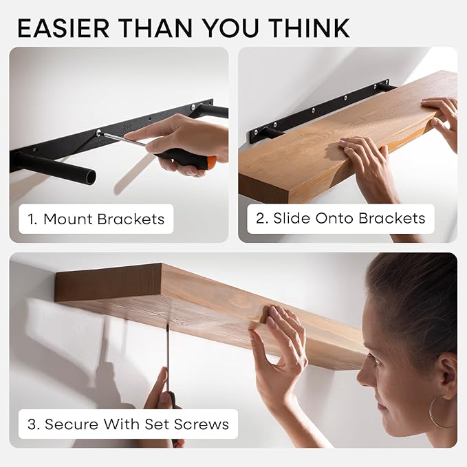 Homeforia 36 inch Golden Oak Floating Shelf, High End Solid Real Wood 36inch Small Floating Shelves for Wall Mounted, Oak Wooden 36in Floating Shelves, Heavy Duty Bracket, 36 X 6.5 X 1.75 in, Set of 4