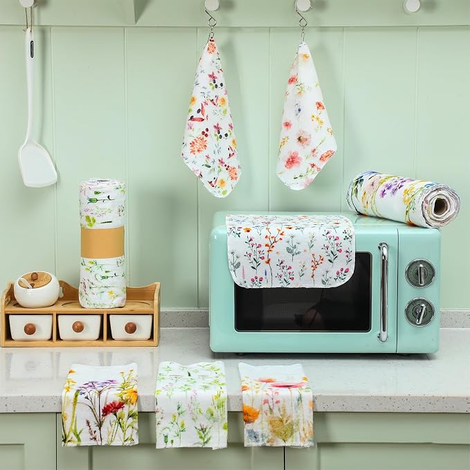 Reusable Kitchen Cloths Cotton Towel, 60 Pack, Wildflowers - Image 3
