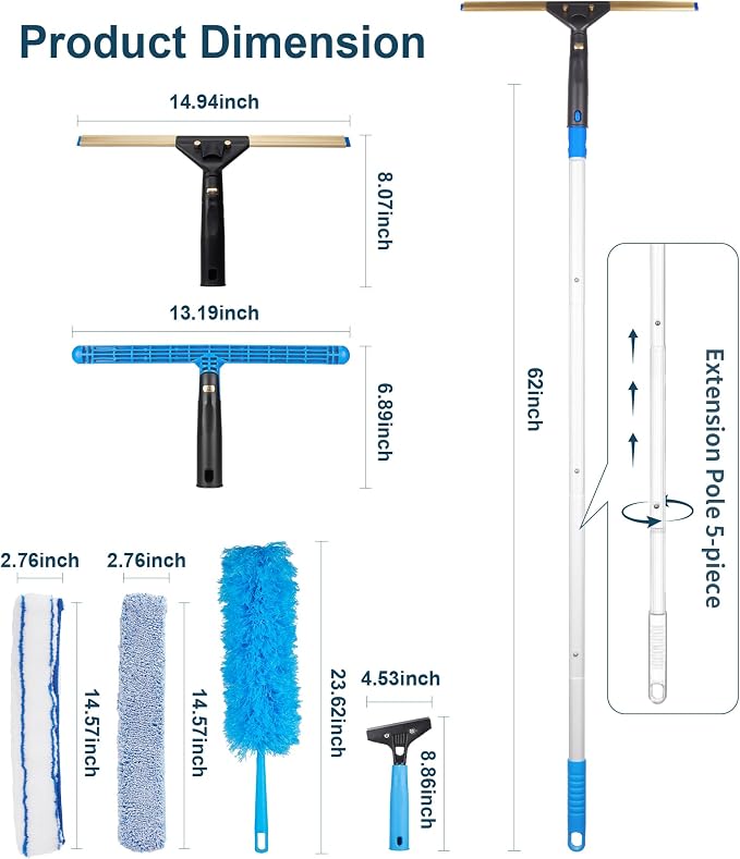 Window Cleaning Kit, Swivel Squeegee & Scrubber - Image 4