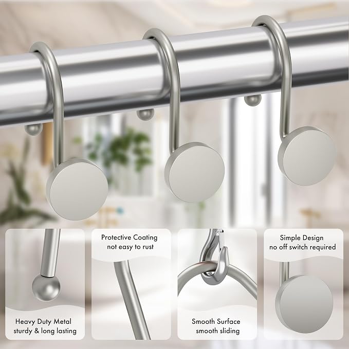 AmazerBath Shower Curtain Hooks, Shower Curtain Rings, Heavy Duty Modern - Image 3