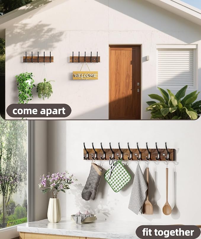 Optish 2 Pack Wooden Coat Rack Wall Mount, 16.1" Rustic Coat Hanger Hooks - Image 7