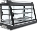 35inch 3-Tier Commercial Food Warmer with Top Rack for Milk Juice, Countertop Heat Holding Cabinet Display Case for Pizza/Pretzel, Three Color Lighting, w/Thermometer for Cafeteria Kitchen Restaurant