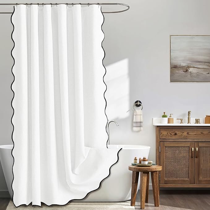 MIULEE 72"x90" Extra Long Scalloped Polyester Shower Curtain White by MIULEE