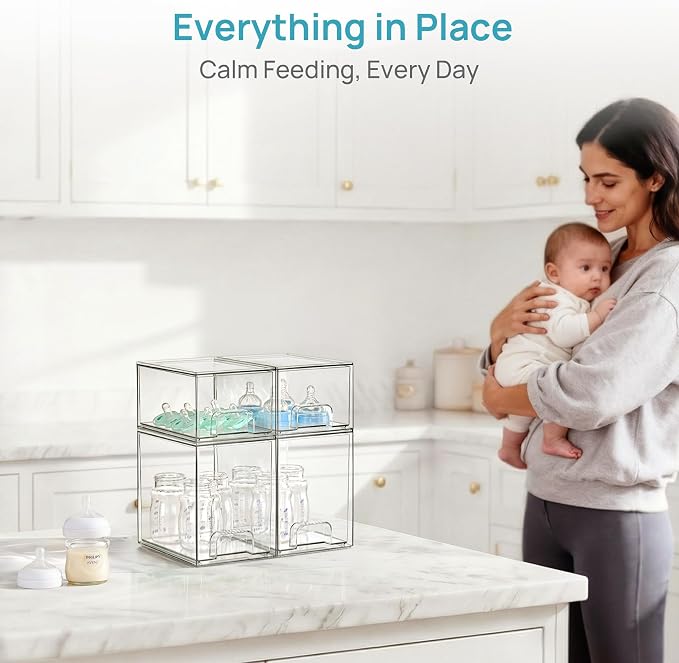 Vtopmart Clear Stackable Storage Drawers Set of 4, Baby Bottle Organizer | - Image 5