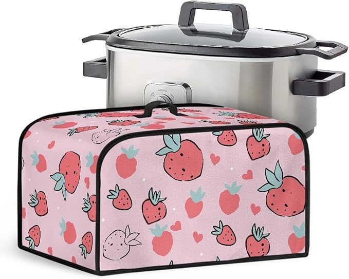 Strawberry Crock Pot 6-8 Quart Slow Cooker Cover Dust Cover Grass Slow Cooker Bag Slow Cooker Cover Compatible with 6-8 qt Slow Cooker Slow Cooker Cover Decor