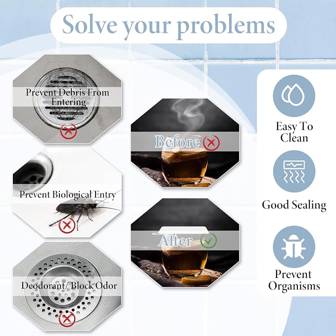 Drain Covers to Keep Bugs Out 2 Pieces Silicone Shower Drain Cover Square - Image 7