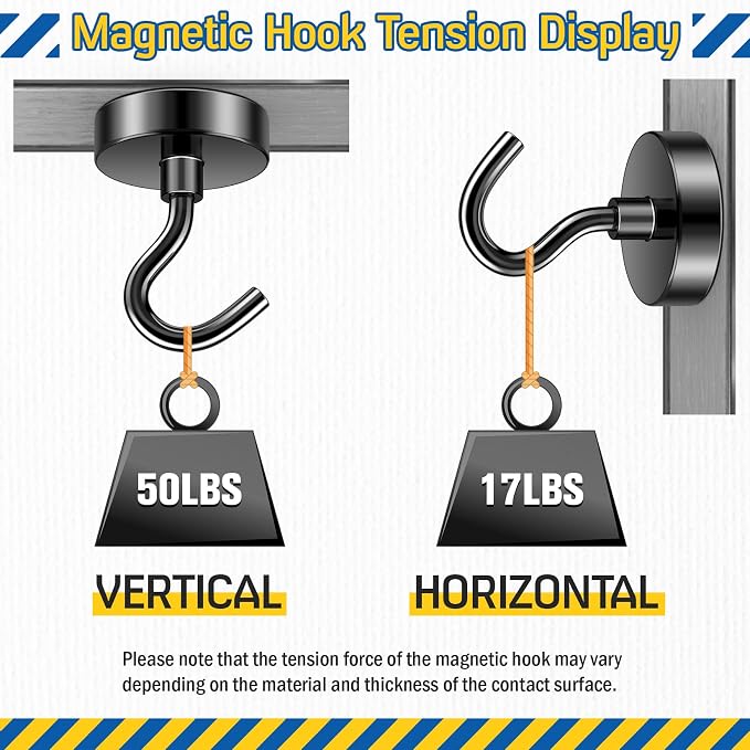 FINDMAG Magnetic Hooks for Cruise Cabins, 50LB+ Magnet Hooks, 6 Pack Black - Image 7
