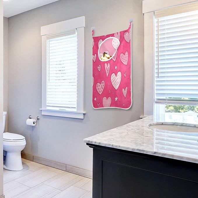 Hot Pink Hearts Stars Hanging Laundry Hamper Door Hampers Bag Basket - Image 7