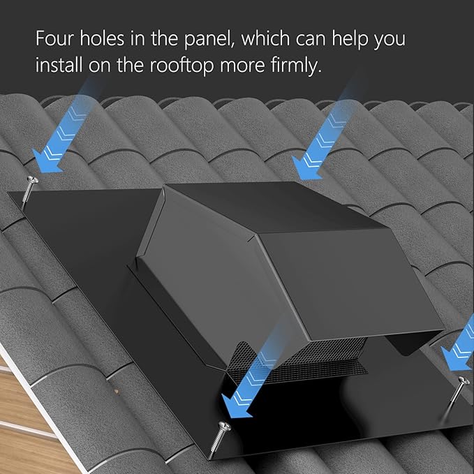 Hon&Guan 12 Inch Roof Exhaust Vent Cap - Heavy Duty Galvanized Steel Roof Vents for Houses, with Damper, for Home Ventilation System - Black