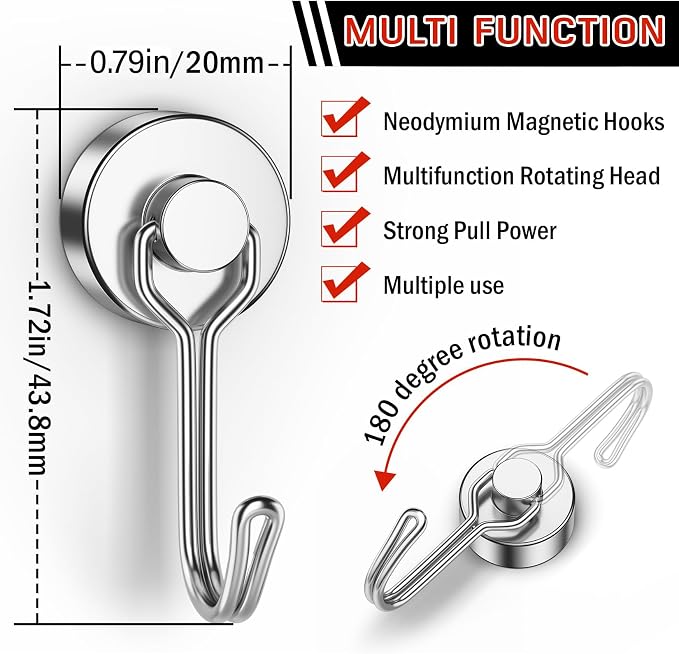 FINDMAG 10 Pack Silver Magnet Hooks, 40LB+ Magnetic Hooks - Image 7