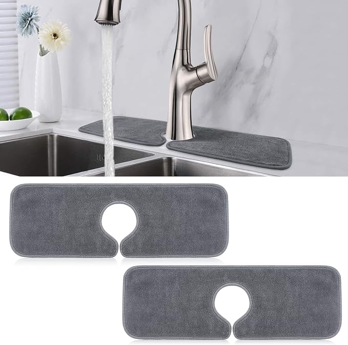 PoYang 2 Pack Faucet Mat for Kitchen Sink Splash Guard, Short 17.7x4.7 Inch | by PoYang