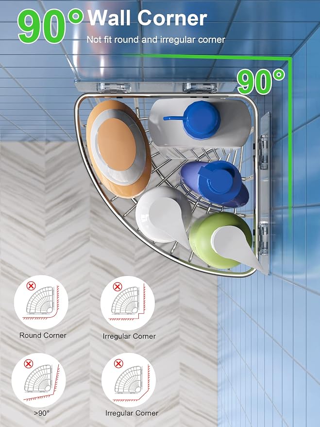 SMARTAKE 2-Pack Corner Shower Caddy Deep Basket, SUS304 Stainless Steel - Image 2