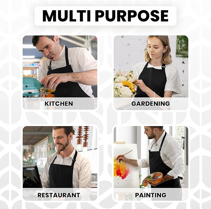 Adjustable Bib Apron 100% Polyester Kitchen Aprons Waterdrop Resistant Aprons with Adjustable Strap, Pockets & Long Ties