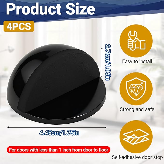 Self Adhesive Door Stoppers, Stainless Steel No Drill Rubber Floor Door Stop - Image 2
