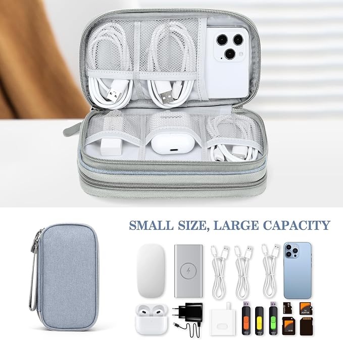 FYY Electronic Organizer, Travel Tech Pouch Bag, Cable Organizer Light Grey | - Image 6