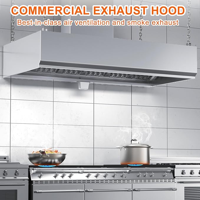 Commercial Exhaust Hood 6 FT Stainless Steel Concession Trailer Hood with 4 Removable Hood Filters(No Motor), Grease Cup and 1 Hood Light, Rust Resistant Vent Hood for Commercial Kitchen, NSF Listed