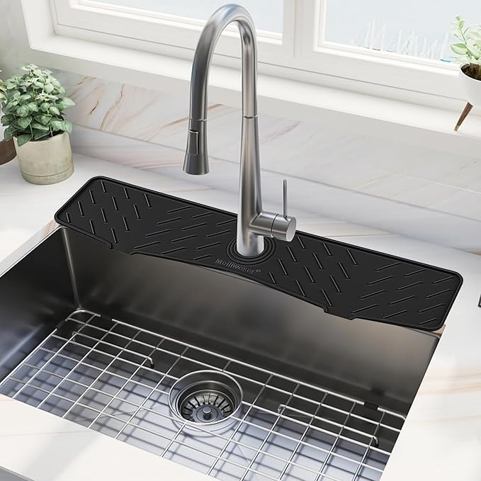 Faucet Mat for Kitchen Sink – 24” x 5.1” Extra-Long Silicone Splash Guard by Meiliweser